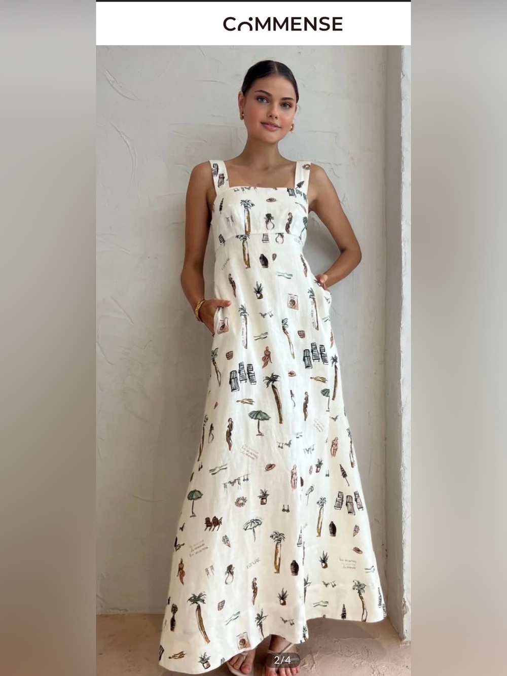 Commense Tropical Print Knotted Long Dress